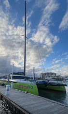 Green performance multihull at the dock